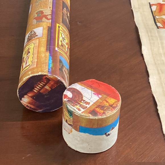 Hand Painted Egyptian Papyrus 36”H x 25”W with Storage Tube — Signed - Picture 10 of 14